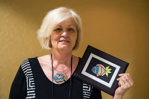 Alice Stroppel with fish from her Cane Mapping Class