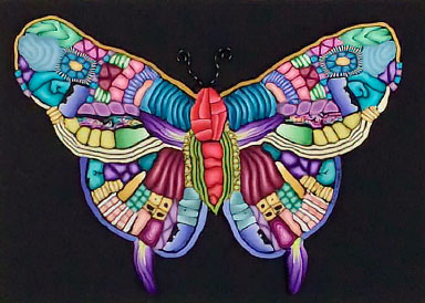 butterfly mosaic made up of polymer clay components